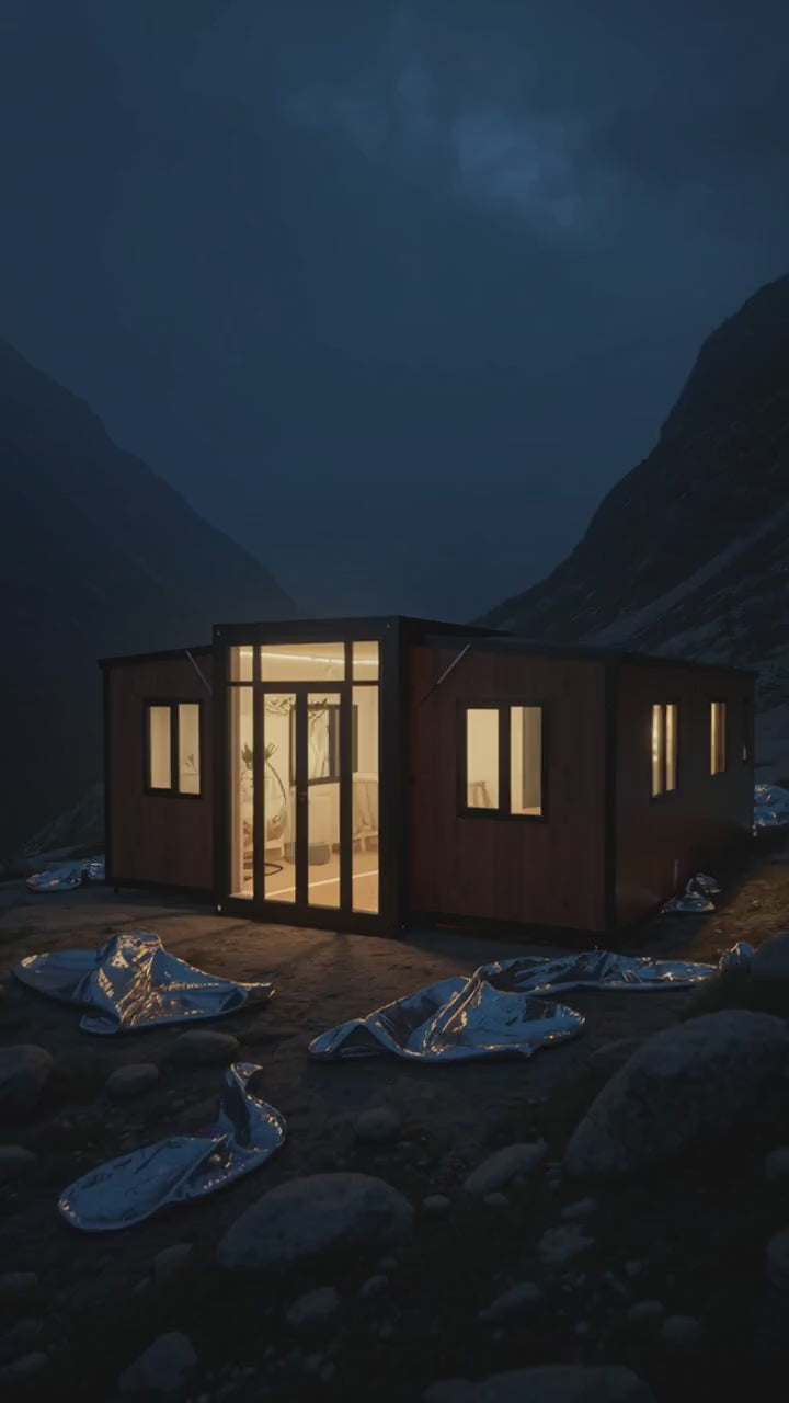 Tiny Home 20x40ft Foldable Prefab House 1 Kitchen, 1 Bathroom, 3 Rooms, 1 Living