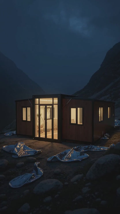 Tiny Home 20x40ft Foldable Prefab House 1 Kitchen, 1 Bathroom, 3 Rooms, 1 Living