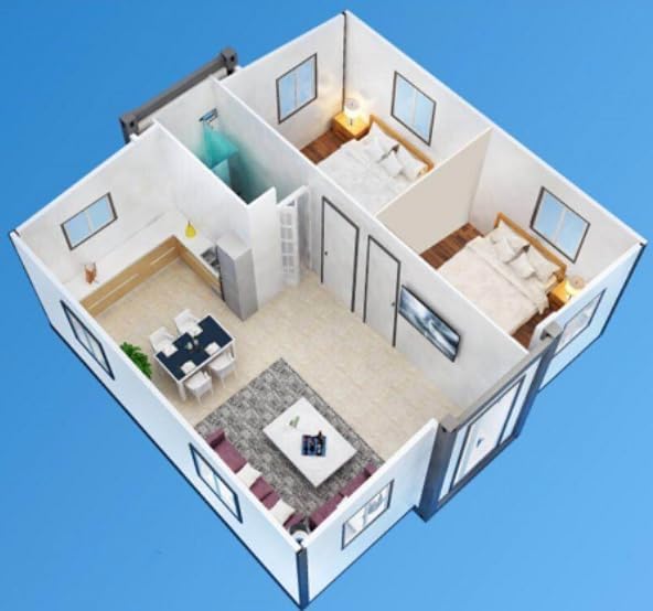 Tiny Home 20x20ft Foldable Prefab House 1 Kitchen, 1 Bathroom, 2 Rooms, 1 Living - Tiny Homes Outlet