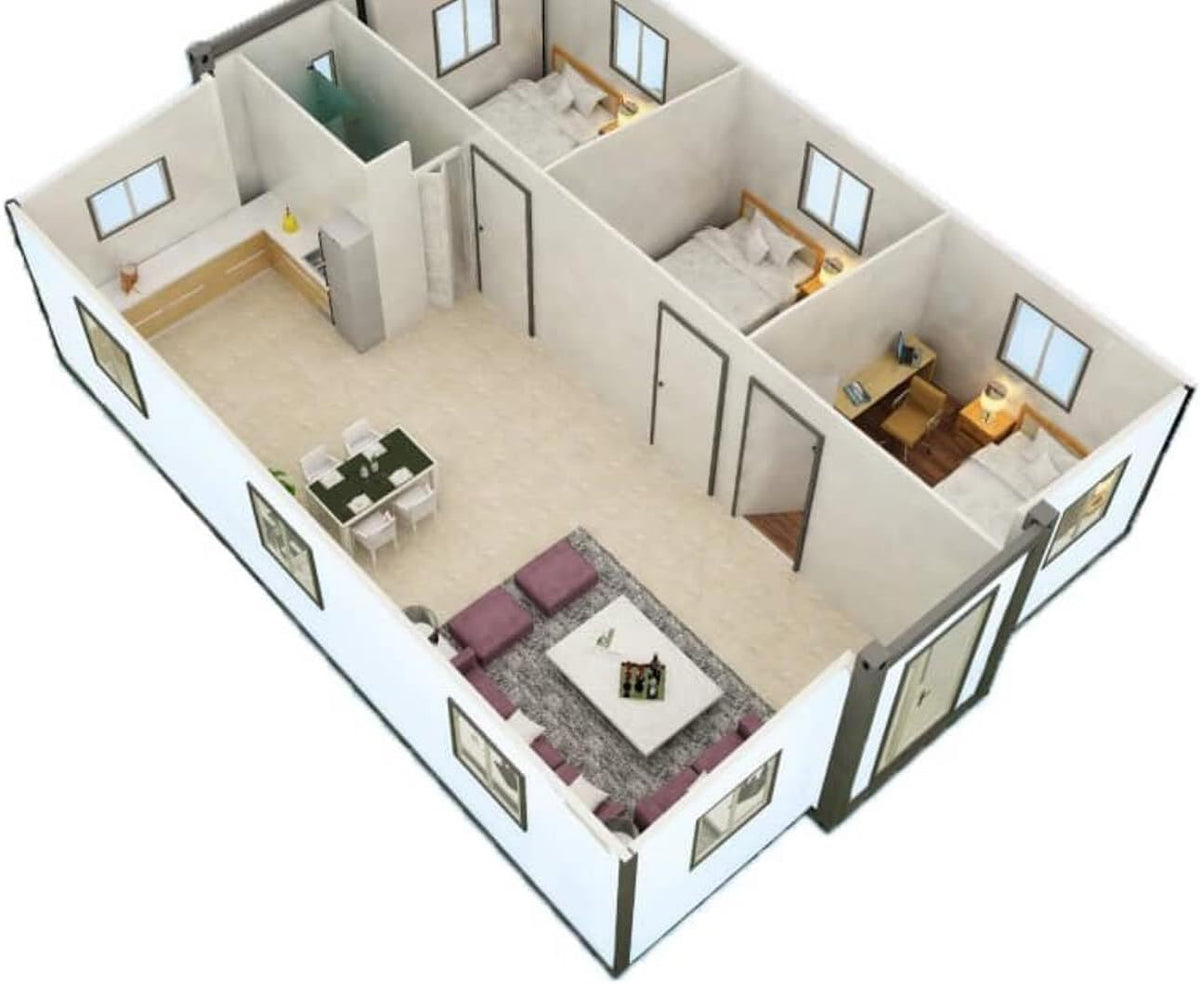 Tiny Home 20x40ft Foldable Prefab House 1 Kitchen, 1 Bathroom, 3 Rooms, 1 Living - Tiny Homes Outlet