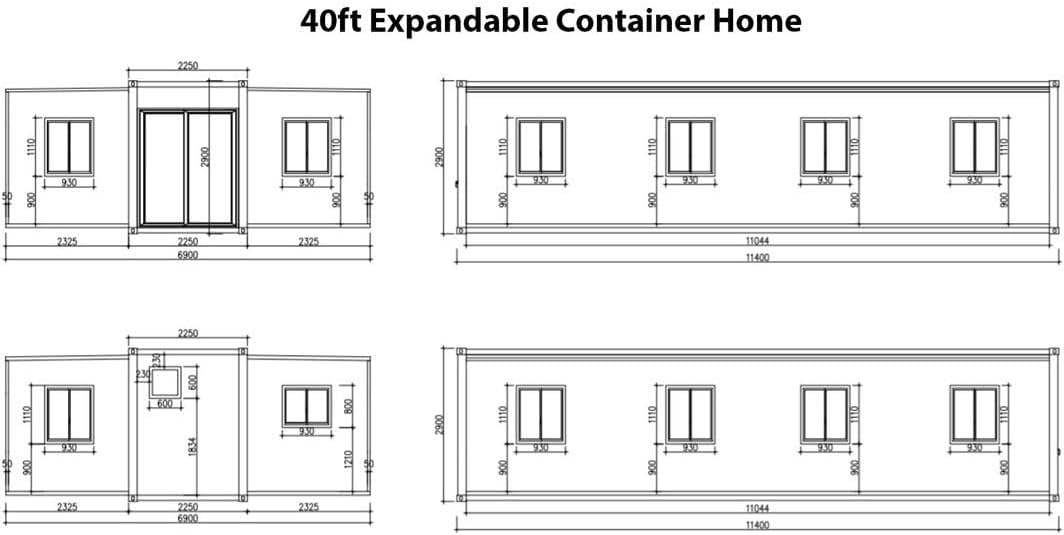 Tiny Home 20x40ft Foldable Prefab House 1 Kitchen, 1 Bathroom, 3 Rooms, 1 Living - Tiny Homes Outlet