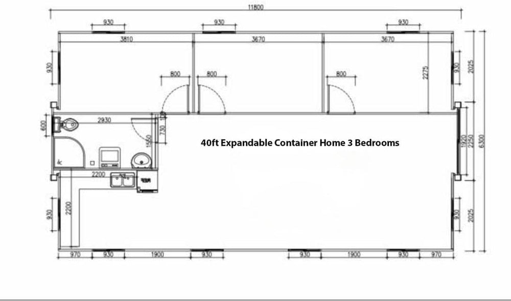 Tiny Home 20x40ft Foldable Prefab House 1 Kitchen, 1 Bathroom, 3 Rooms, 1 Living - Tiny Homes Outlet